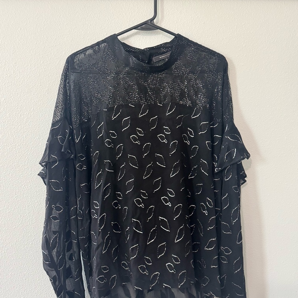 BCBG Black Sheer Sparkle Women's Top